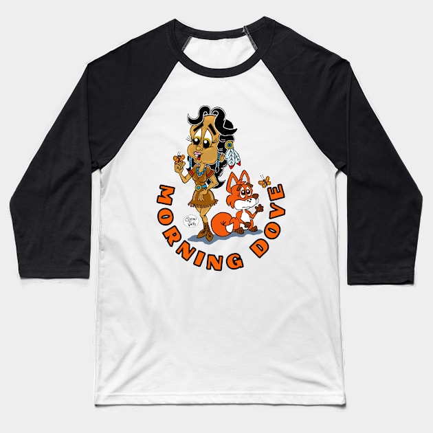 Cute Gold Rush gang series #3 Morning Dove and red fox with butterflies Fritts Cartoons 2023 Baseball T-Shirt by Shean Fritts 